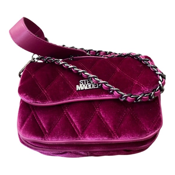 Steve Madden fuchsia fucsia deep pink bcourtney velvet gunmetal chain crossbody - Picture 3 of 13